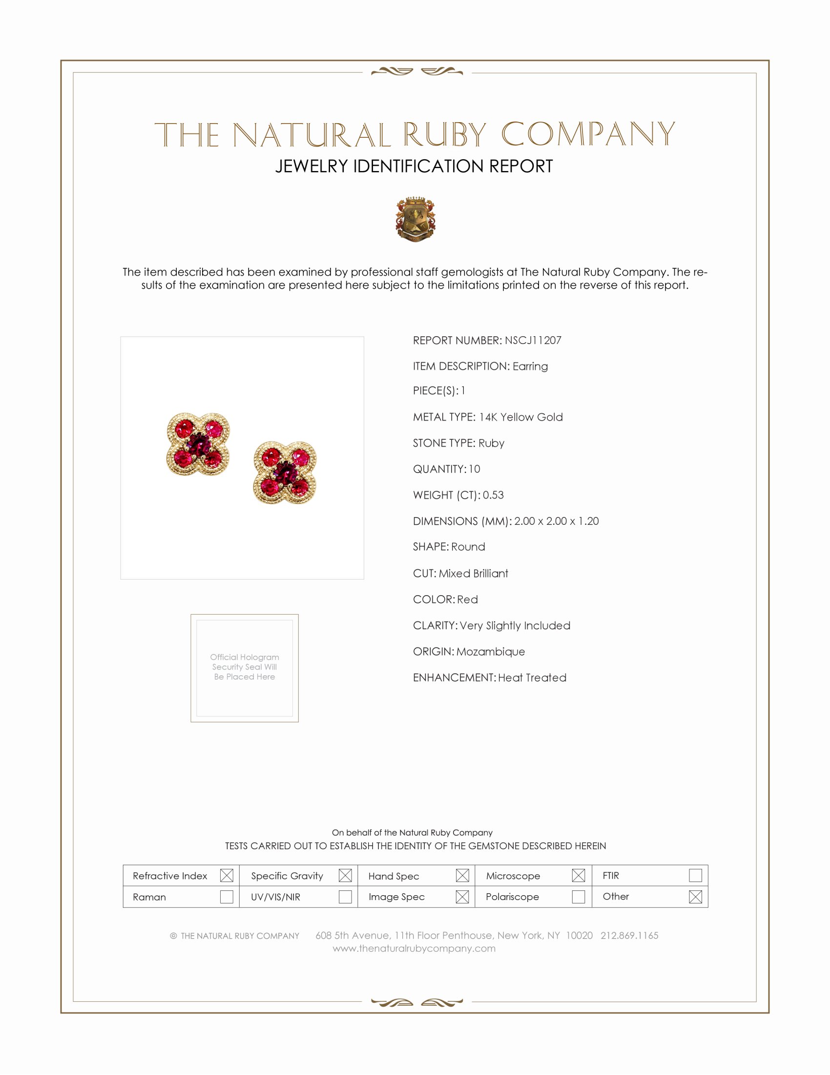 0.53 Ct.Tw. Ruby Studs Earrings, 14K Yellow Gold