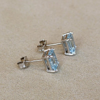 1.70 Ct.Tw.Total Carat Weight Aquamarine Studs Earrings, 14K White Gold Image