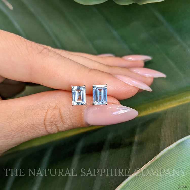 1.70 Ct.Tw. Blue Aquamarine Studs Earrings, 14K White Gold