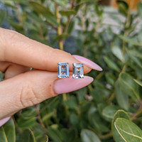1.70 Ct.Tw.Total Carat Weight Blue Aquamarine Studs Earrings, 14K White Gold Life Style