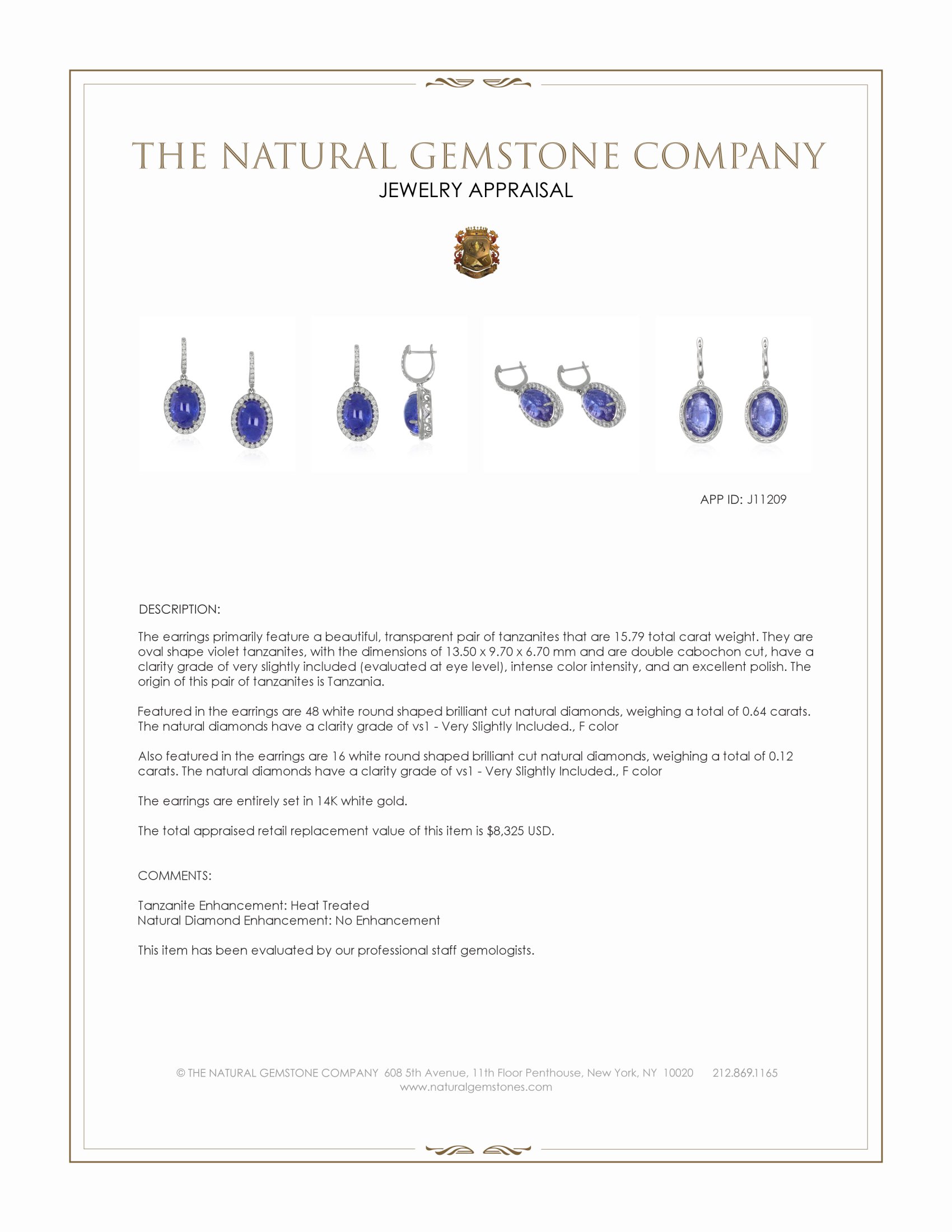 15.79 Ct.Tw. Violet Tanzanite and Natural Diamond Pave Earrings, 14K White Gold