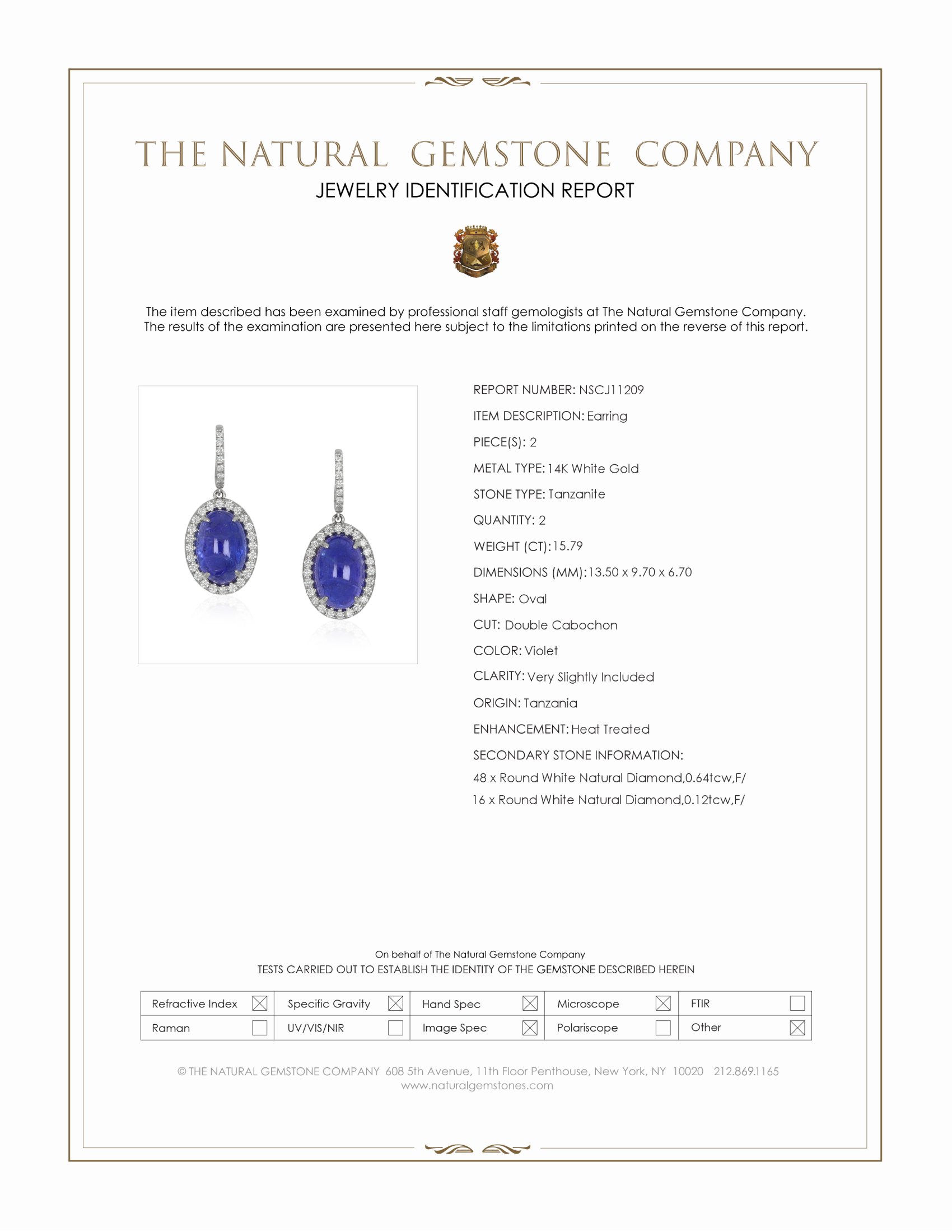 15.79 Ct.Tw. Violet Tanzanite and Natural Diamond Pave Earrings, 14K White Gold