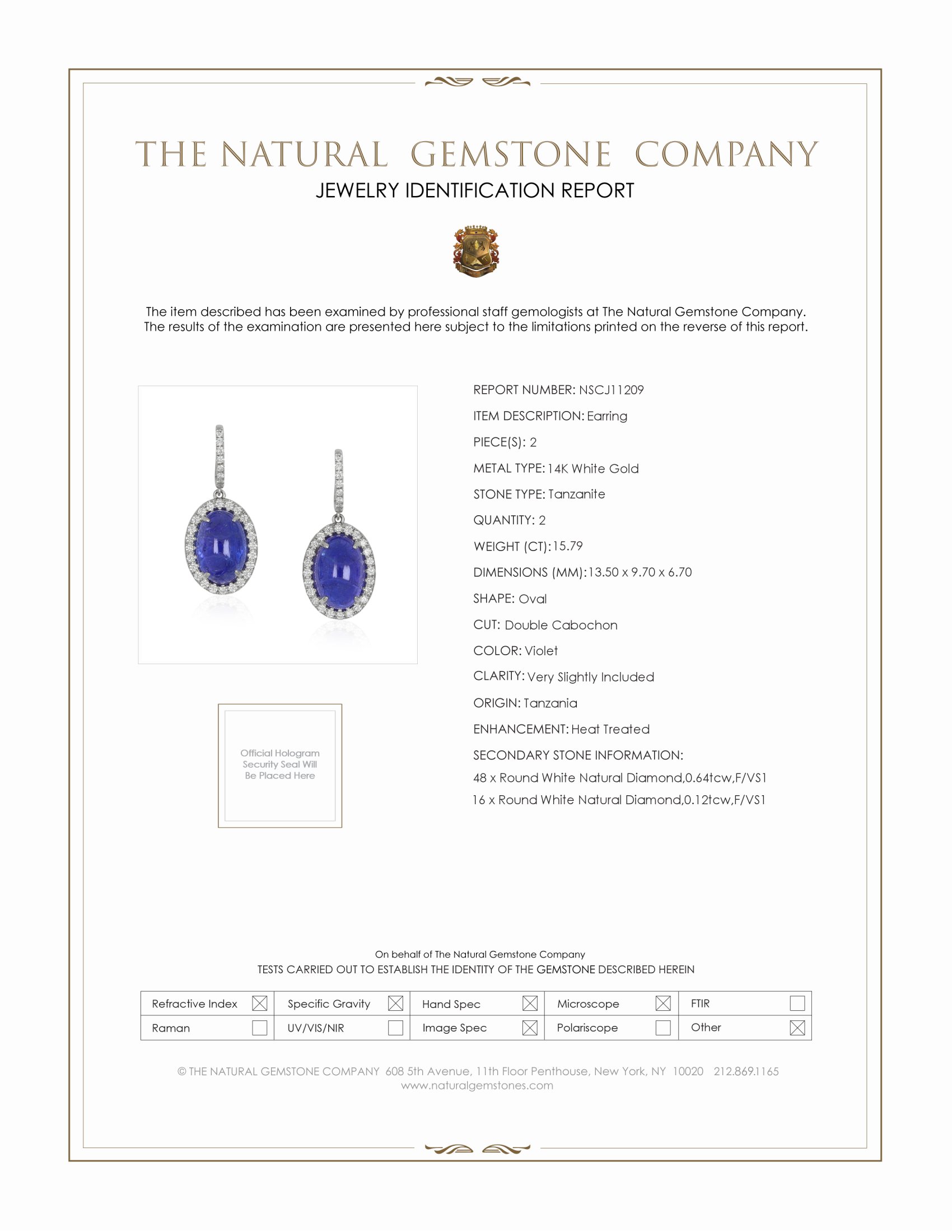 15.79 Ct.Tw. Tanzanite Natural Diamond Pave Earrings, 14K White Gold