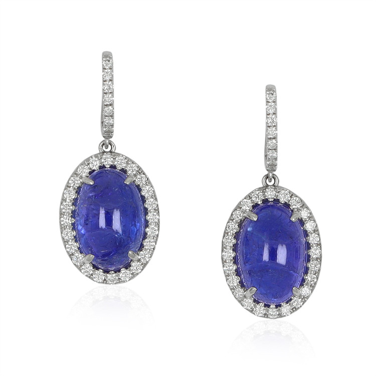 15.79 Ct.Tw. Tanzanite Natural Diamond Pave Earrings, 14K White Gold