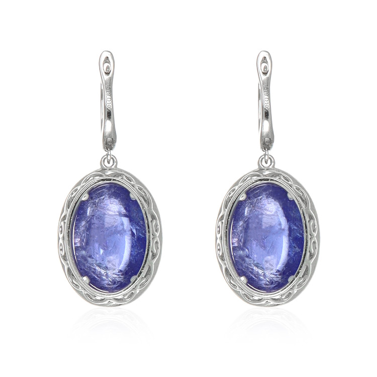 15.79 Ct.Tw. Tanzanite Natural Diamond Pave Earrings, 14K White Gold