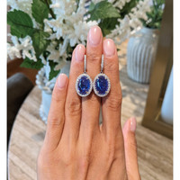 15.79 Ct.Tw. Tanzanite Natural Diamond Pave Earrings, 14K White Gold Life Style