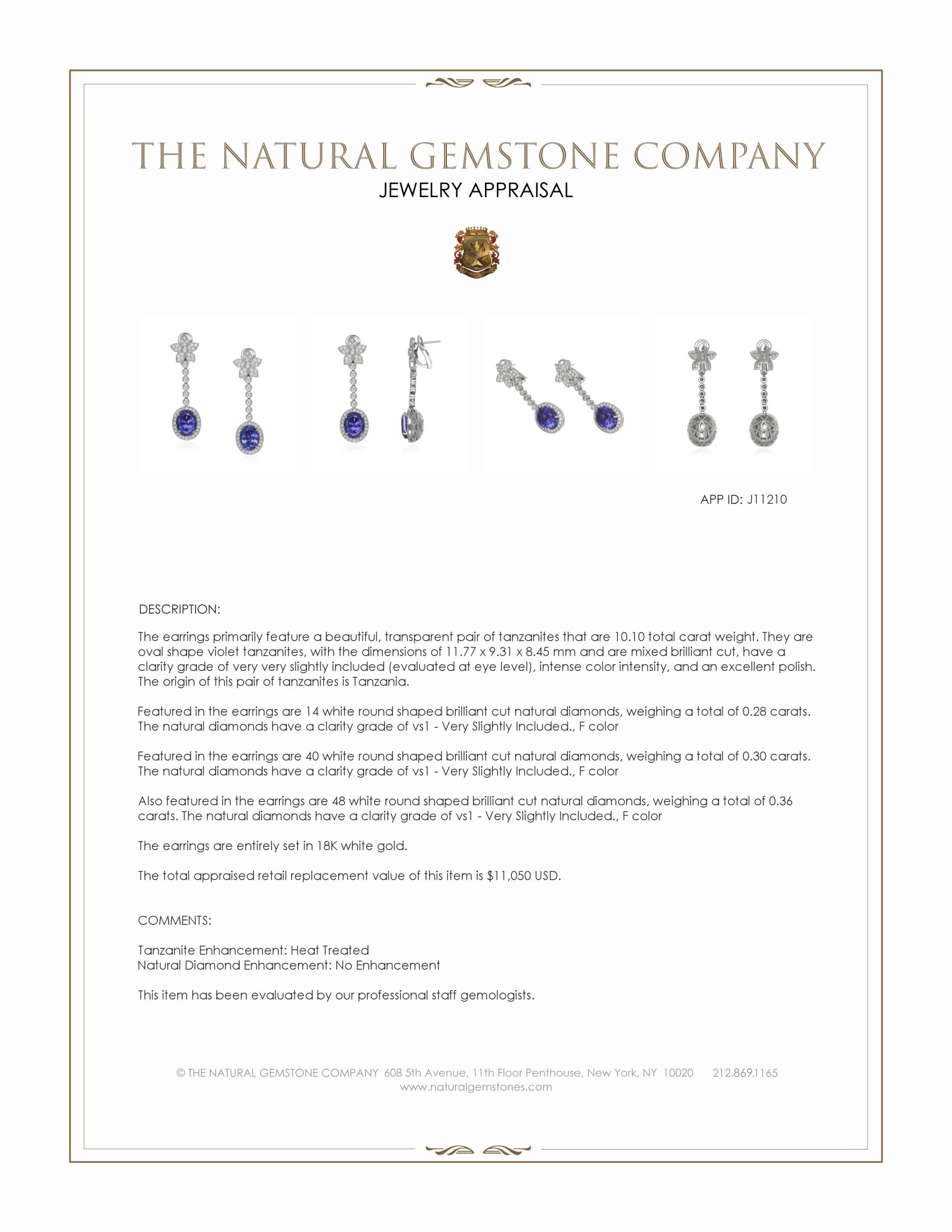 10.10 Ct.Tw. Violet Tanzanite and Natural Diamond Pave Earrings, 18K White Gold