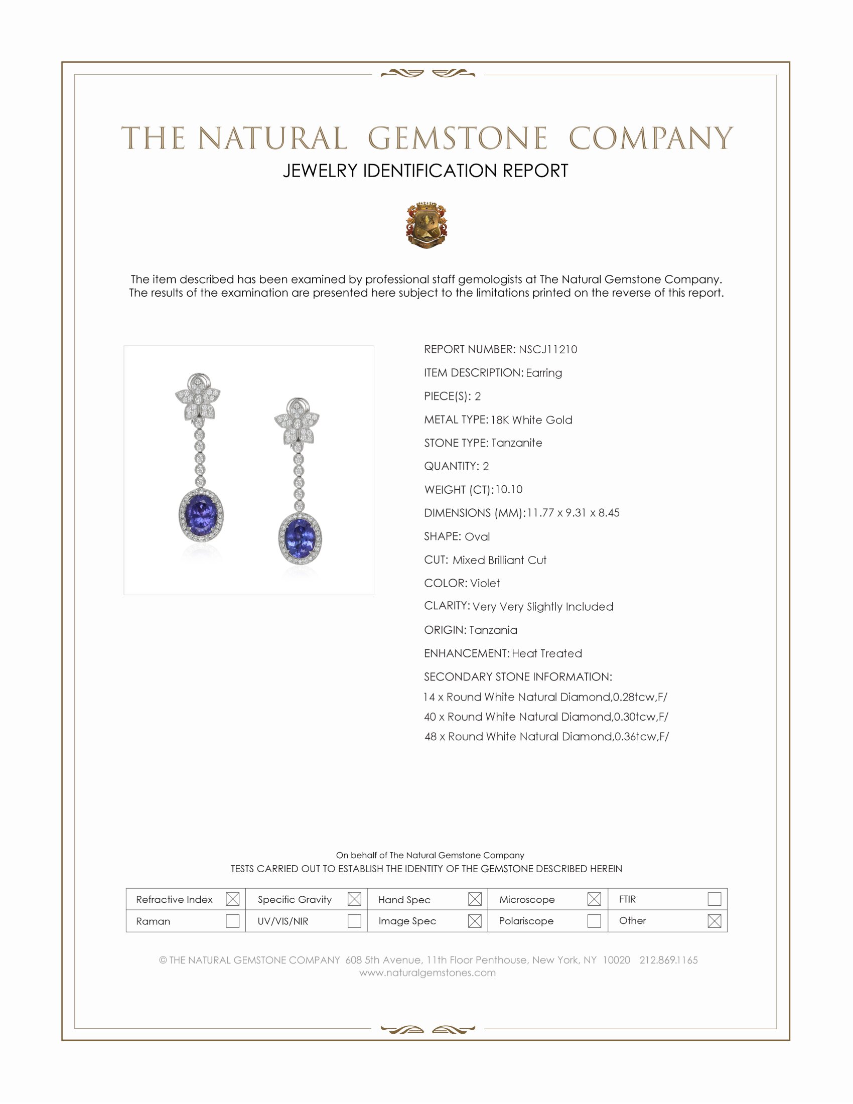 10.10 Ct.Tw. Violet Tanzanite and Natural Diamond Pave Earrings, 18K White Gold