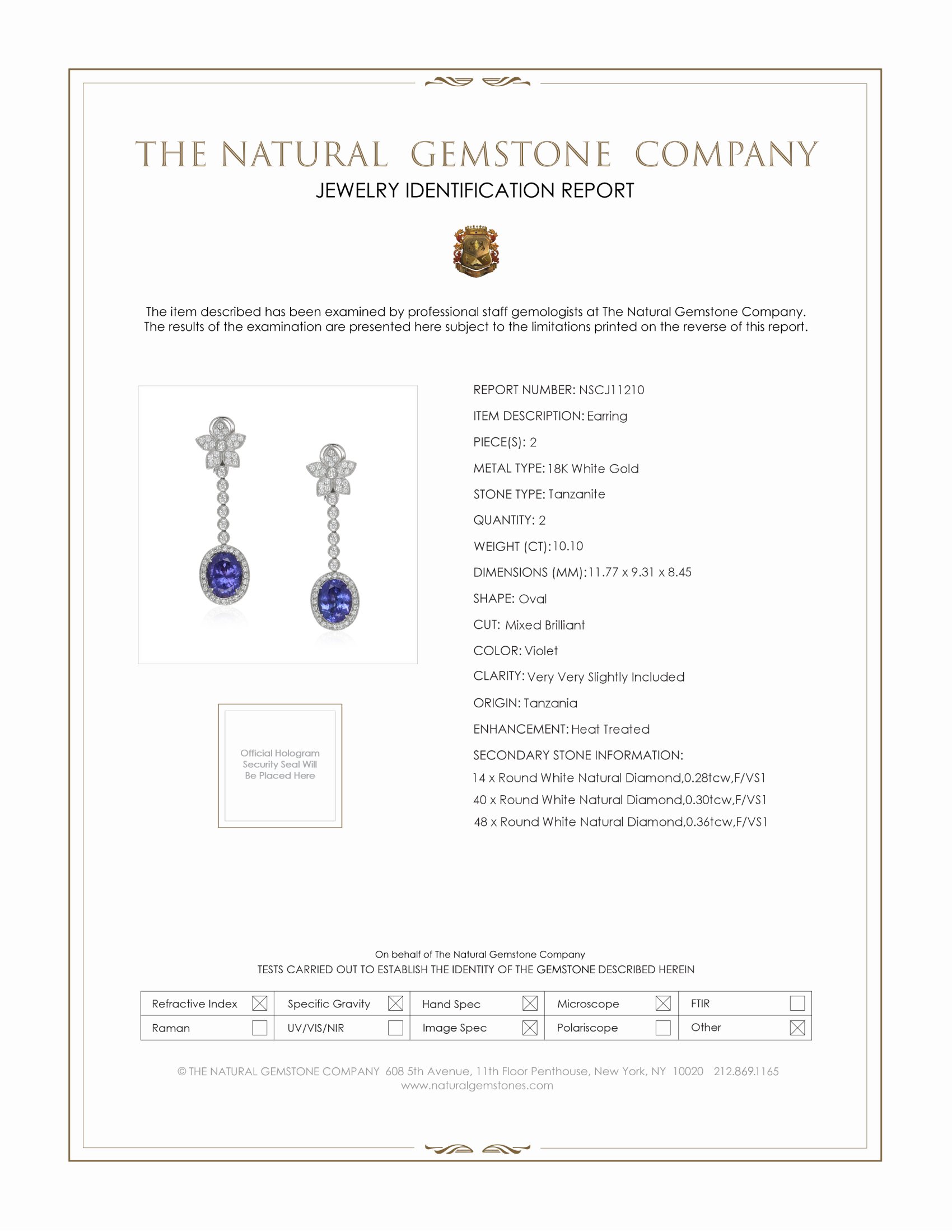 10.10 Ct.Tw. Tanzanite Natural Diamond Pave Earrings, 18K White Gold