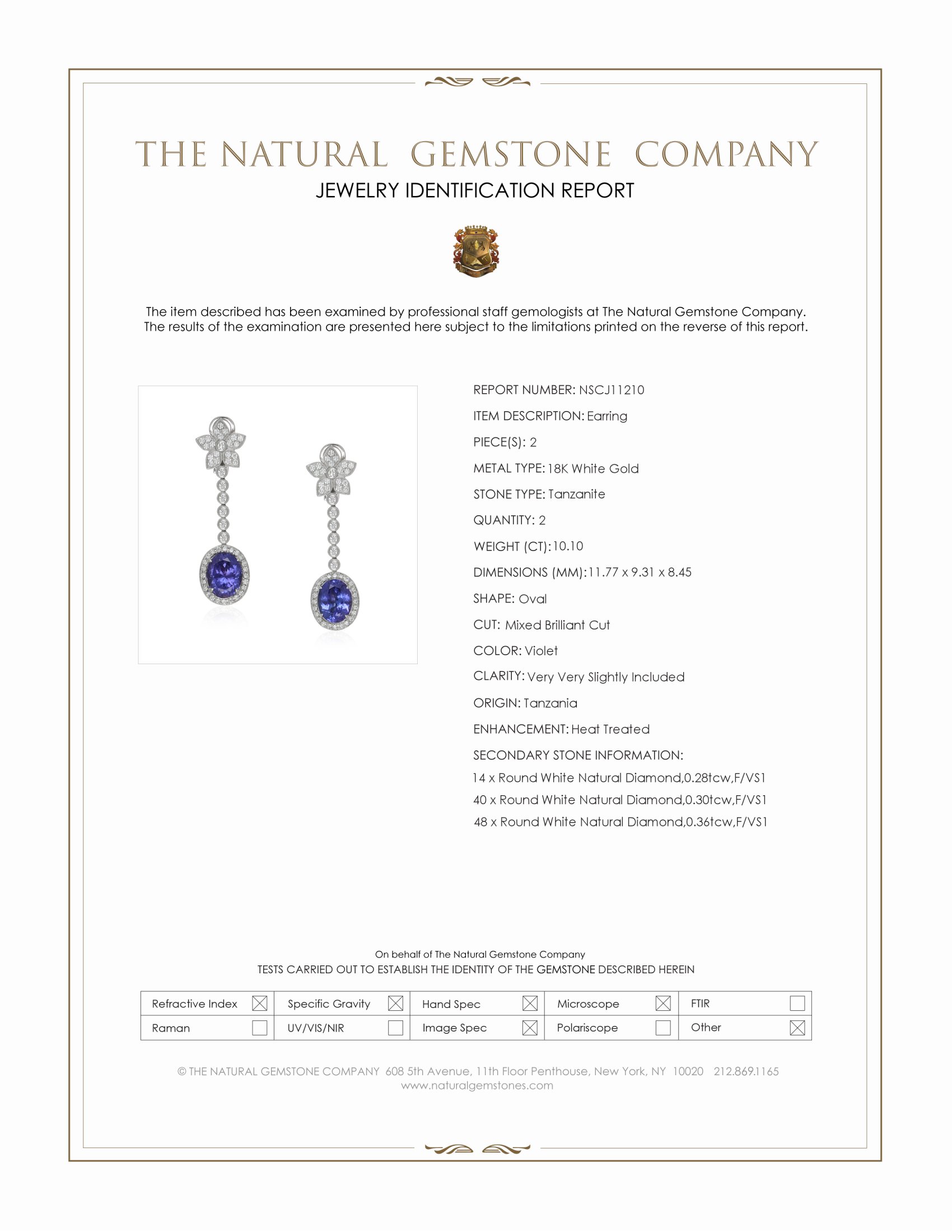 10.10 Ct.Tw. Violet Tanzanite and Natural Diamond Pave Earrings, 18K White Gold