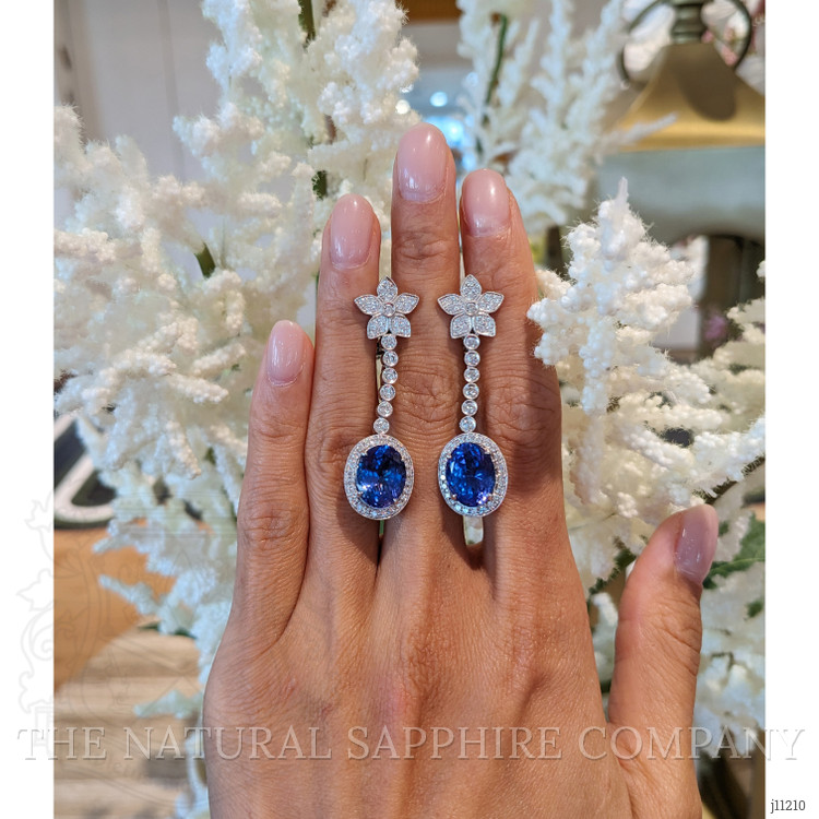 10.10 Ct.Tw. Tanzanite Natural Diamond Pave Earrings, 18K White Gold