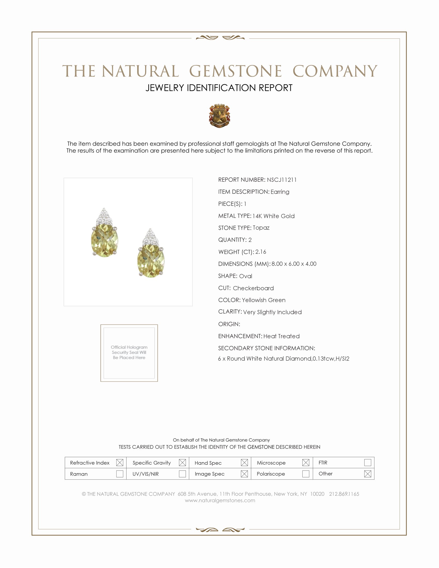 2.16 Ct.Tw. Topaz Natural Diamond Studs Earrings, 14K White Gold