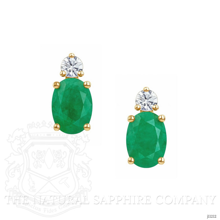 0.82 Ct.Tw. Emerald Natural Diamond Studs Earrings, 14K Yellow Gold