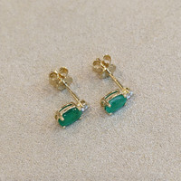 0.82 Ct.Tw. Emerald Natural Diamond Studs Earrings, 14K Yellow Gold Image