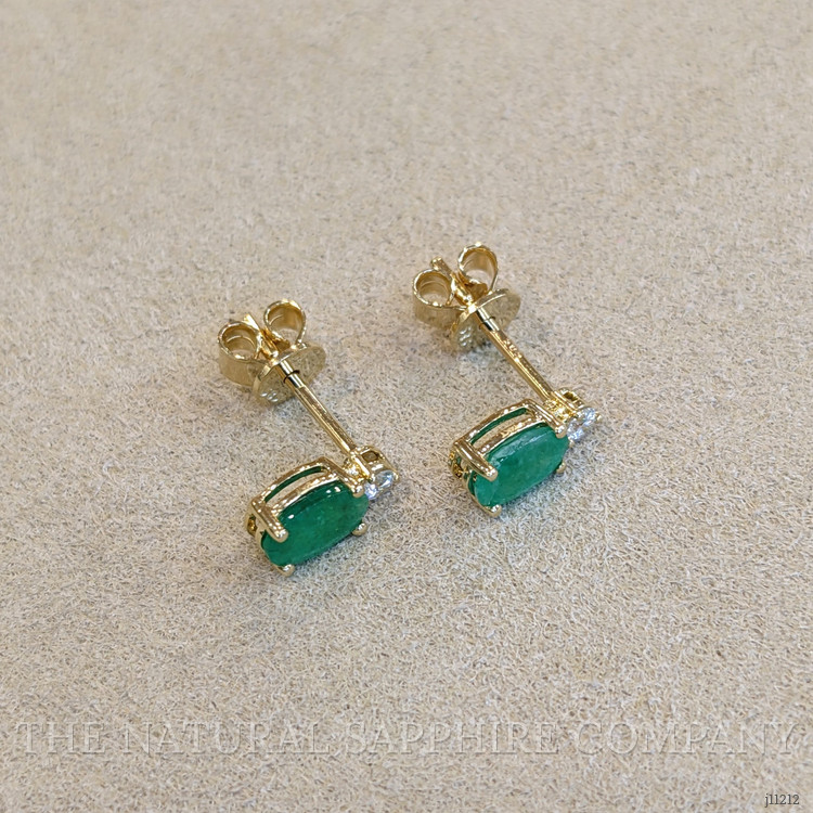 0.82 Ct.Tw. Emerald Natural Diamond Studs Earrings, 14K Yellow Gold