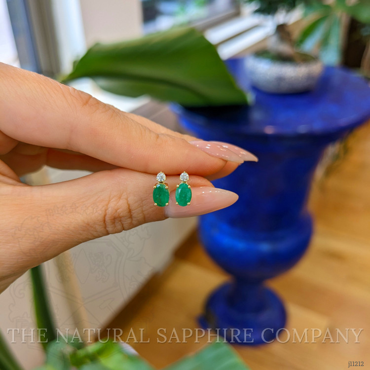 0.82 Ct.Tw. Emerald Natural Diamond Studs Earrings, 14K Yellow Gold