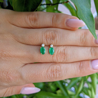 0.82 Ct.Tw. Emerald Natural Diamond Studs Earrings, 14K Yellow Gold Life Style