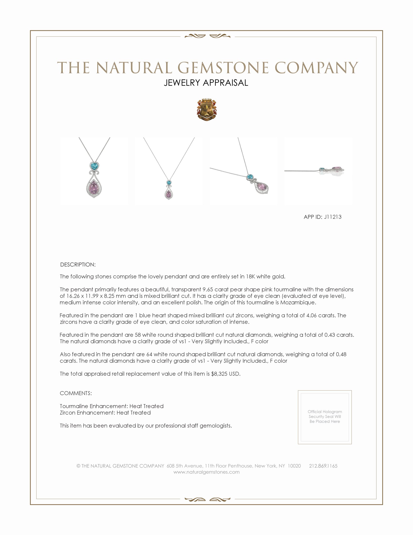 9.65 Ct. Tourmaline Zircon Pave Pendant, 18K White Gold