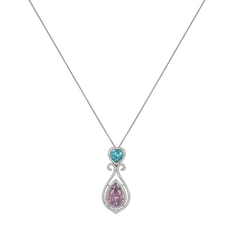 9.65 Ct. Tourmaline Zircon Pave Pendant, 18K White Gold