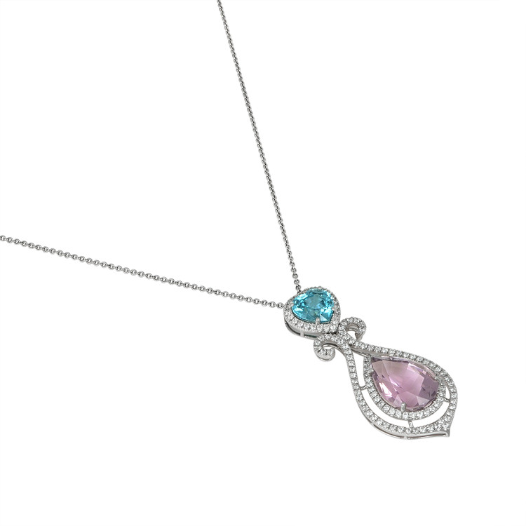 9.65 Ct. Tourmaline Zircon Pave Pendant, 18K White Gold