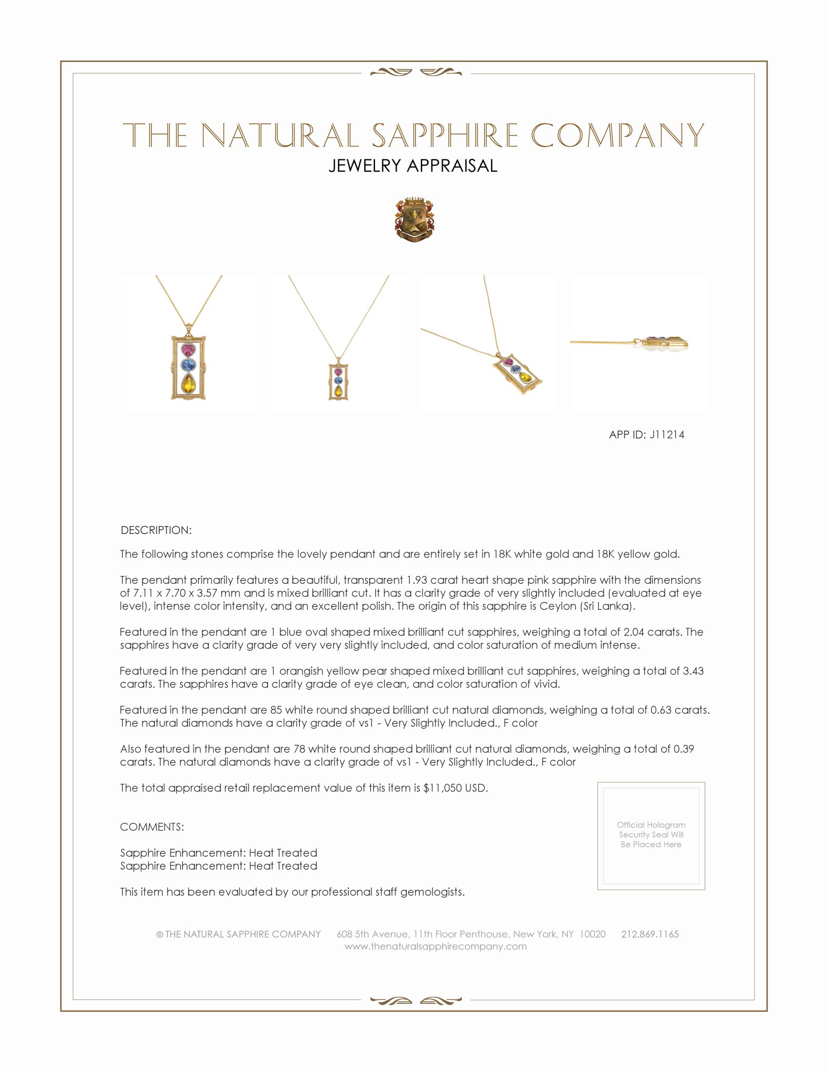 1.93 Ct. Mixed Sapphire and Natural Diamond Antique Style Pendant, 18K White & Yellow