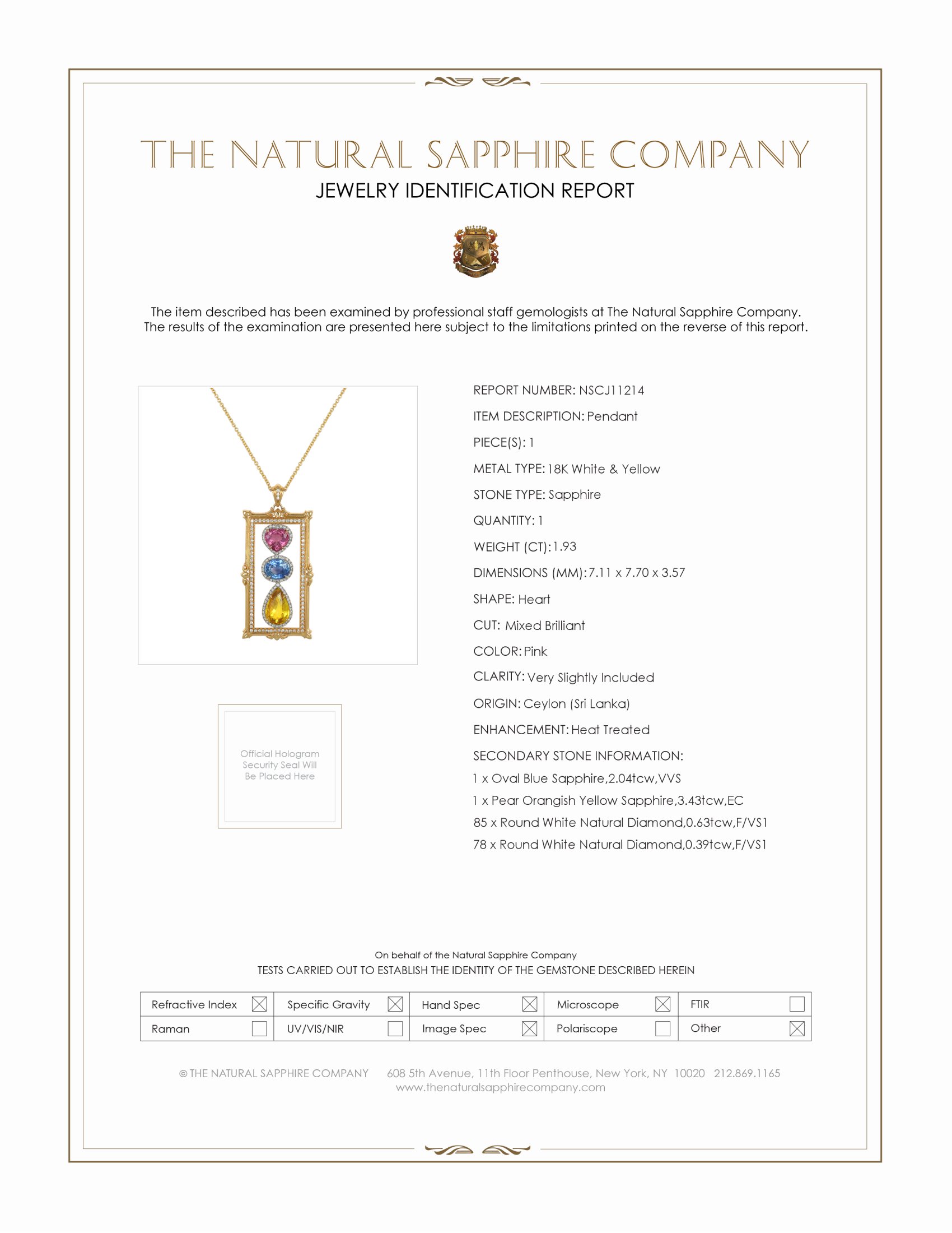 1.93 Ct. Mixed Sapphire and Natural Diamond Antique Style Pendant, 18K White & Yellow