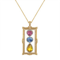 1.93 Ct. Mixed Sapphire and Natural Diamond Antique Style Pendant, 18K White & Yellow Video