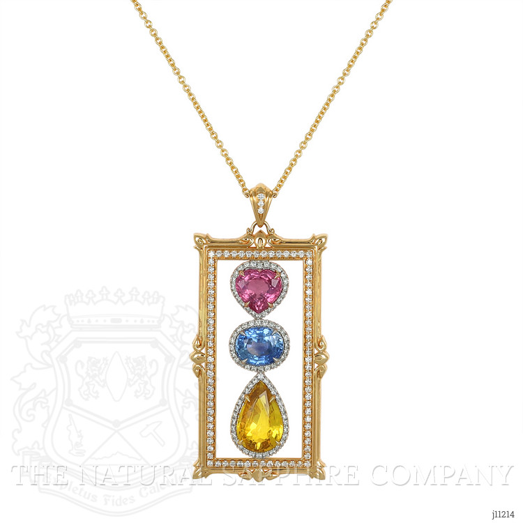 1.93 Ct. Mixed Sapphire and Natural Diamond Antique Style Pendant, 18K White & Yellow