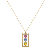 1.93 Ct. Mixed Sapphire and Natural Diamond Antique Style Pendant, 18K White & Yellow Image