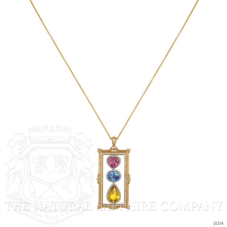 1.93 Ct. Mixed Sapphire and Natural Diamond Antique Style Pendant, 18K White & Yellow