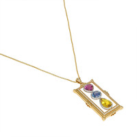 1.93 Ct. Mixed Sapphire and Natural Diamond Antique Style Pendant, 18K White & Yellow Image