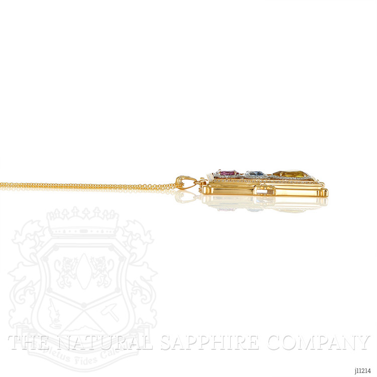 1.93 Ct. Mixed Sapphire and Natural Diamond Antique Style Pendant, 18K White & Yellow