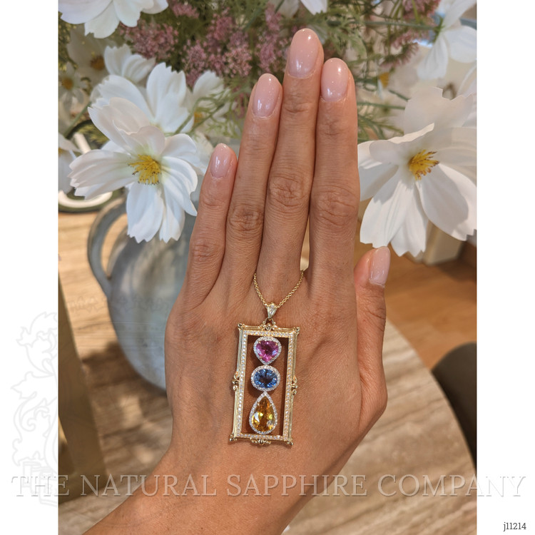 1.93 Ct. Mixed Sapphire and Natural Diamond Antique Style Pendant, 18K White & Yellow