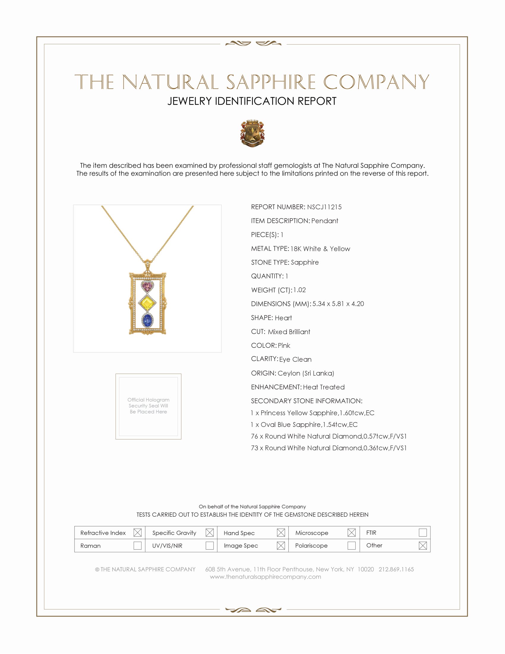 1.02 Ct. Mixed Sapphire and Natural Diamond Pave Pendant, 18K White & Yellow