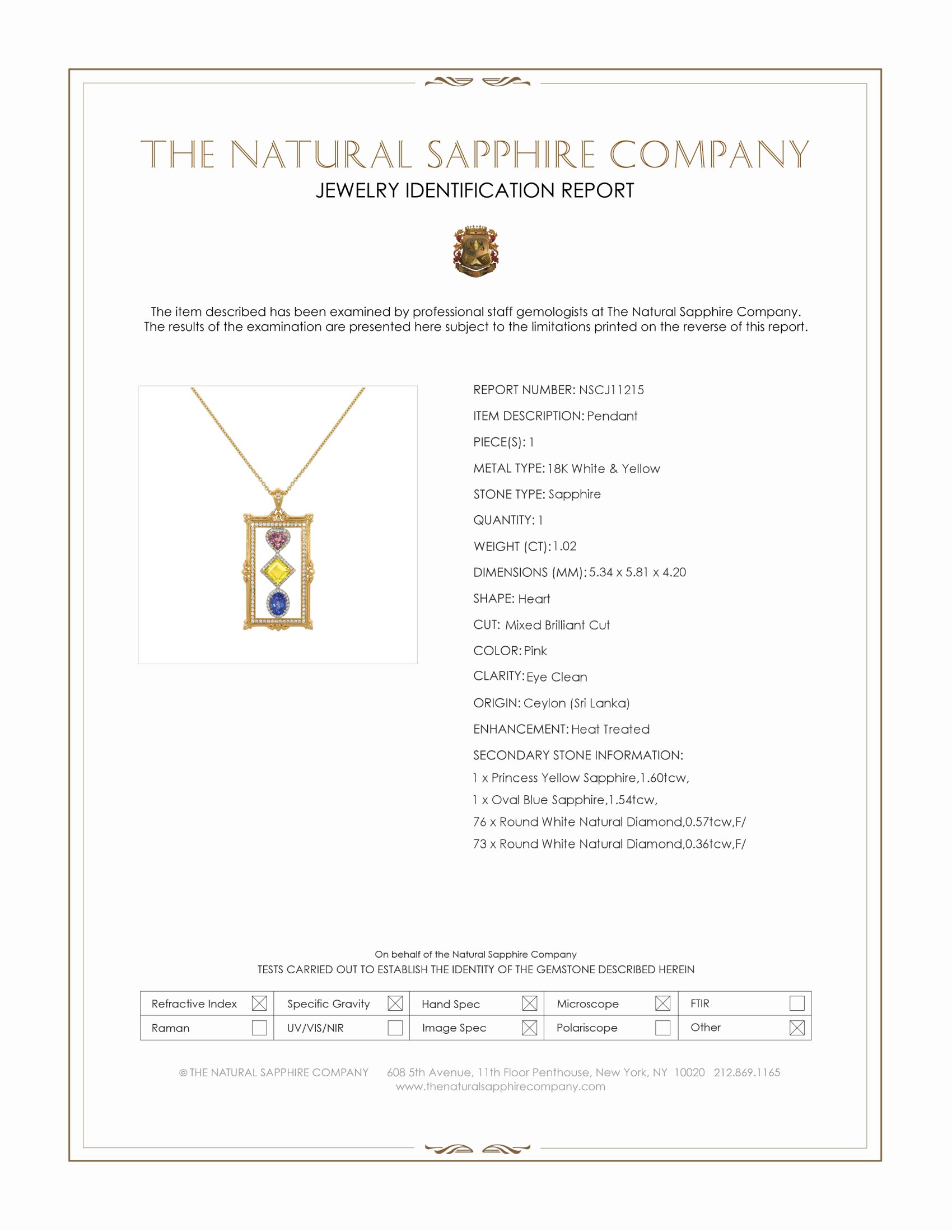 1.02 Ct. Mixed Sapphire and Natural Diamond Pave Pendant, 18K White & Yellow