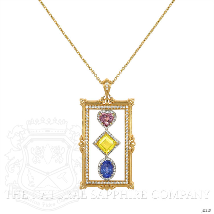 1.02 Ct. Mixed Sapphire and Natural Diamond Pave Pendant, 18K White & Yellow