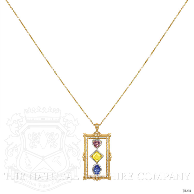 1.02 Ct. Mixed Sapphire and Natural Diamond Pave Pendant, 18K White & Yellow