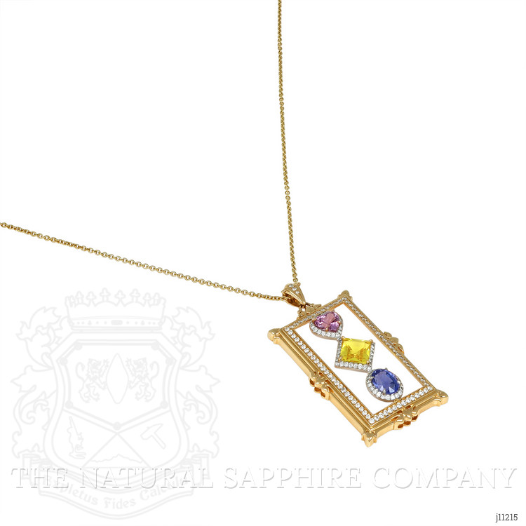 1.02 Ct. Mixed Sapphire and Natural Diamond Pave Pendant, 18K White & Yellow