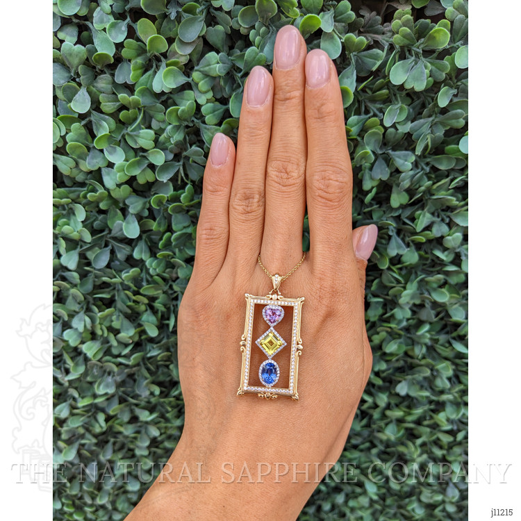 1.02 Ct. Mixed Sapphire and Natural Diamond Pave Pendant, 18K White & Yellow