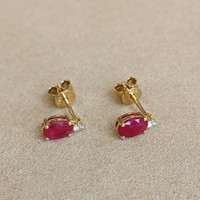 1.06 Ct.Tw. Ruby Natural Diamond Studs Earrings, 14K Yellow Gold Image