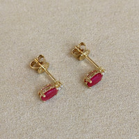 1.06 Ct.Tw. Ruby Natural Diamond Studs Earrings, 14K Yellow Gold Image