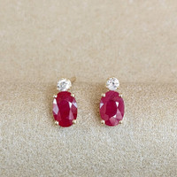 1.06 Ct.Tw. Ruby Natural Diamond Studs Earrings, 14K Yellow Gold Image
