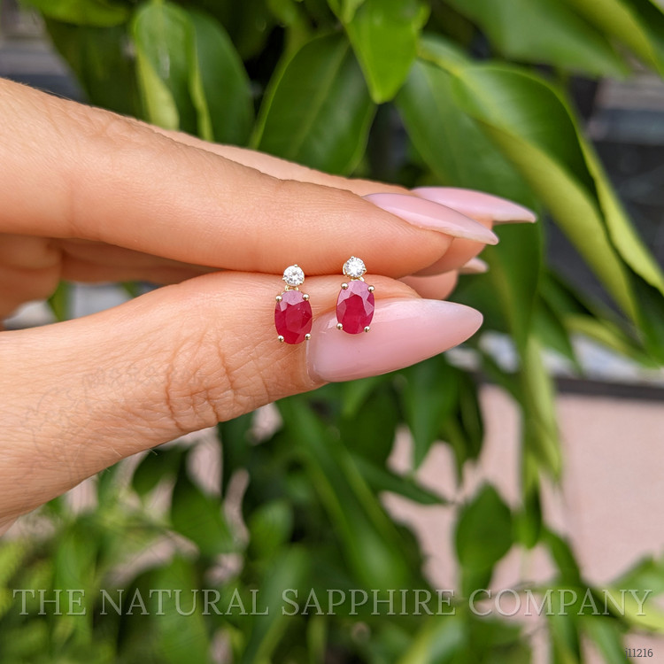 1.06 Ct.Tw. Ruby Natural Diamond Studs Earrings, 14K Yellow Gold