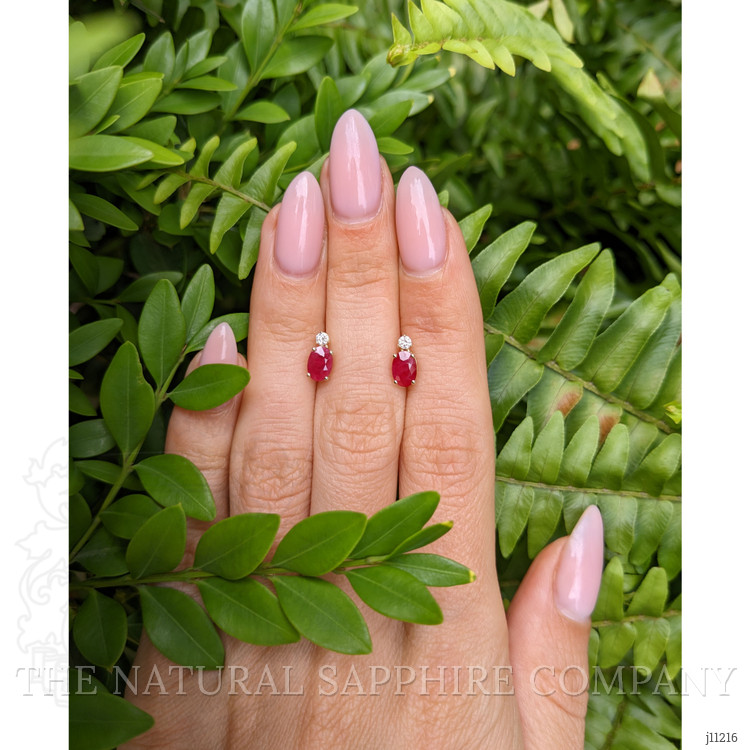 1.06 Ct.Tw. Ruby Natural Diamond Studs Earrings, 14K Yellow Gold