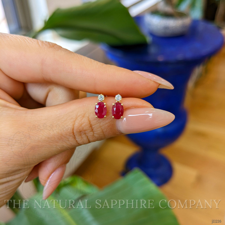 1.06 Ct.Tw. Ruby Natural Diamond Studs Earrings, 14K Yellow Gold