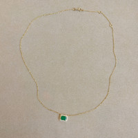 0.87 Ct. Emerald Natural Diamond Halo Necklace, 14K Yellow Gold Image