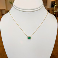 0.87 Ct. Emerald Natural Diamond Halo Necklace, 14K Yellow Gold Image