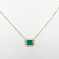 0.87 Ct. Emerald Natural Diamond Halo Necklace, 14K Yellow Gold Image