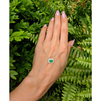 0.87 Ct. Emerald Natural Diamond Halo Necklace, 14K Yellow Gold Life Style