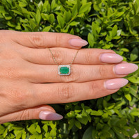 0.87 Ct. Emerald Natural Diamond Halo Necklace, 14K Yellow Gold Life Style